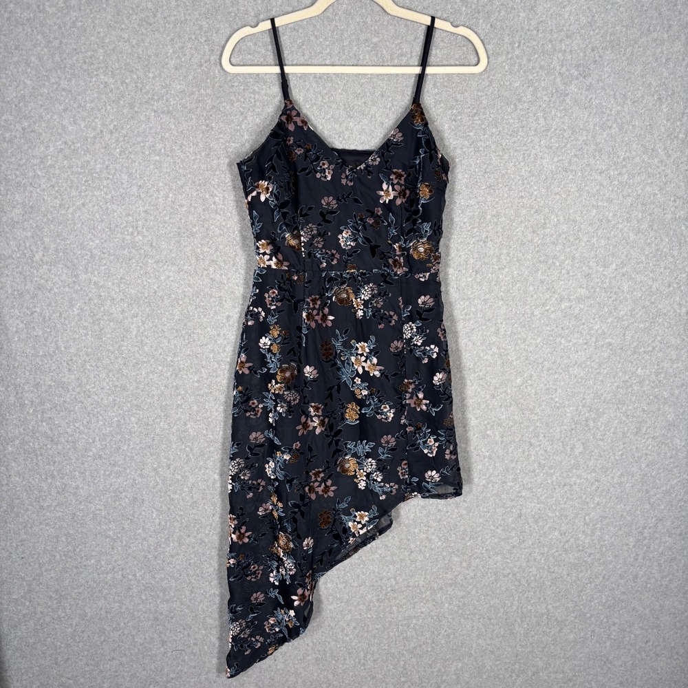 Lulus‎ Evening With You Dress Small Velvet Floral Burnout Sheer Asymmetrical